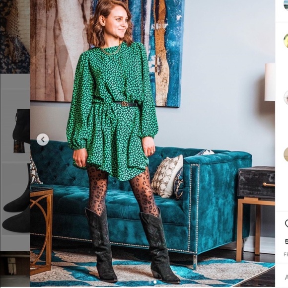 Zara Shoes Zara Split Suede Tall Cowboy Boots Black Color New